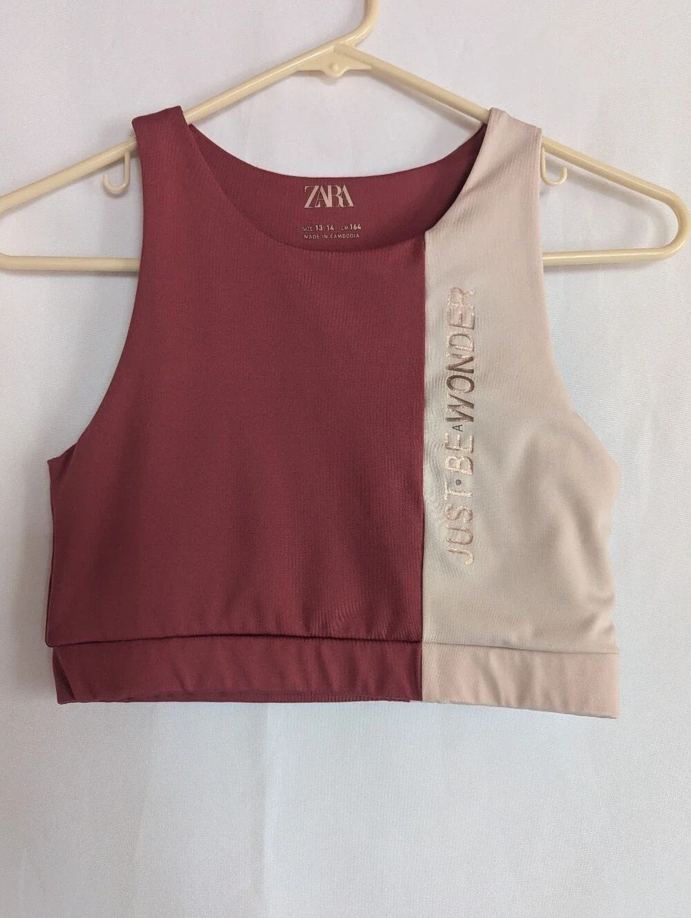 Zara Teenage 13-14 Two-Tone Rose Crop Tank Top Sports Bra Dusty Rose & Pale Pink